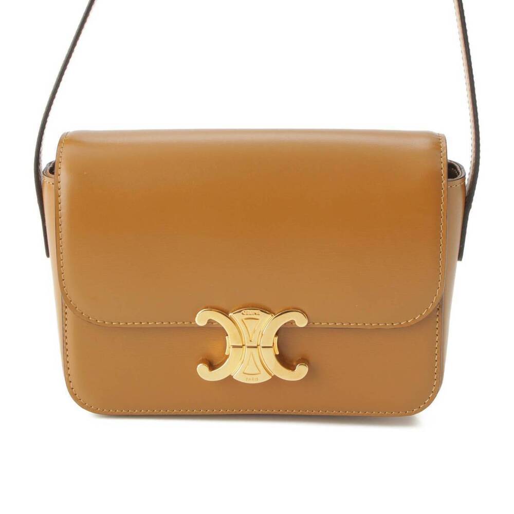 Celine Triomphe Calfskin Leather Shoulder Bag Camel Tan - Picture 1 of 8